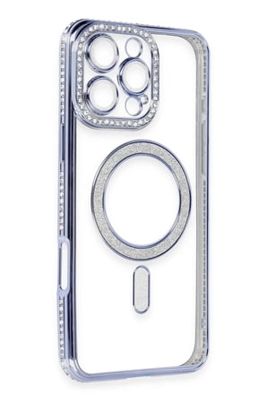DEFNE STORE iPhone 16 Pro Uyumlu Kılıf Joke Simli Magneticsafe Kılıf - Mavi DFNBEZ