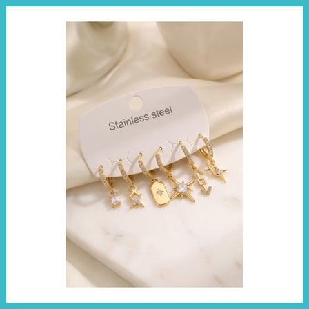 DEFNE STORE 316L Çelik Gold Renk Kutup Yıldızı Detaylı Kadın Küpe Seti DFNBEZ