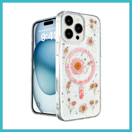 DEFNE STORE iPhone 16 Pro Uyumlu Kılıf Daisy Simli Magsafe Kapak - Pembe DFNBEZ