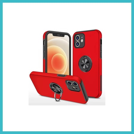 DEFNE STORE iPhone 12 Mini Uyumlu Kılıf Elit Yüzüklü Kapak - Kırmızı DFNBEZ
