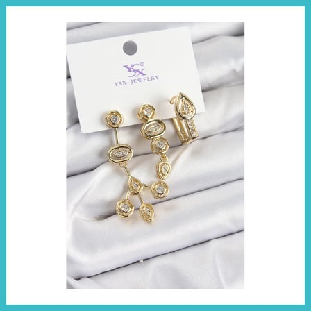 DEFNE STORE Pirinç Zİrkon Taşlı Geometrik Model Gold Renk 3'lü Kadın Küpe DFNBEZ