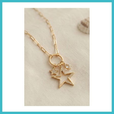 DEFNE STORE Gold Renk Ataç Zincir Yıldız Model Zirkon Taşlı Kadın Kolye DFNBEZ