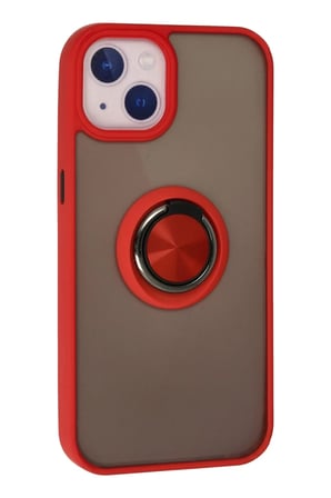 DEFNE STORE iPhone 13 Uyumlu Kılıf Montreal Yüzüklü Silikon Kapak - Kırmızı DFNBEZ