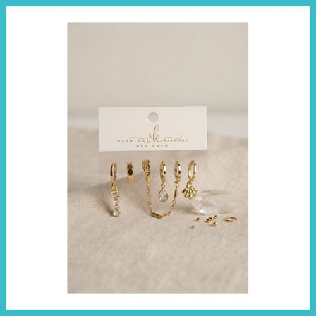 DEFNE STORE Gold Renk Pirinç Zirkon Taş Detaylı 6'lı Küpe Kombin Seti DFNBEZ