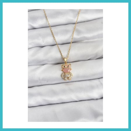 DEFNE STORE 316L Çelik Zincir Gold Renk Teddy Bear Model Zirkon Taşlı Kadın Kolye DFNBEZ