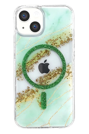 DEFNE STORE Onegif iPhone 15 Uyumlu Lotus Simli Magsafe Kapak - Yeşil DFNBEZ