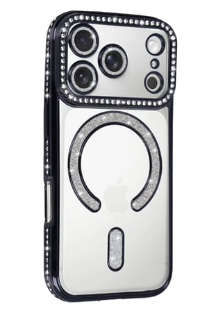 DEFNE STORE iPhone 17 Pro Max Uyumlu Joke Simli Magneticsafe Kılıf - Siyah DFNBEZ