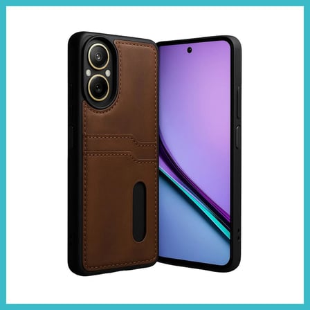 DEFNE STORE Realme 12 Lite Uyumlu Kılıf Sara Kartvizitli Deri Kılıf - Taba DFNBEZ