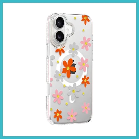 DEFNE STORE Joko iPhone 16 Uyumlu Floral Magsafe Kapak - Turuncu DFNBEZ