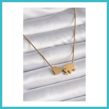 DEFNE STORE 316L Çelik Gold Renk Fil Kalp Figürlü Kadın Kolye DFNBEZ