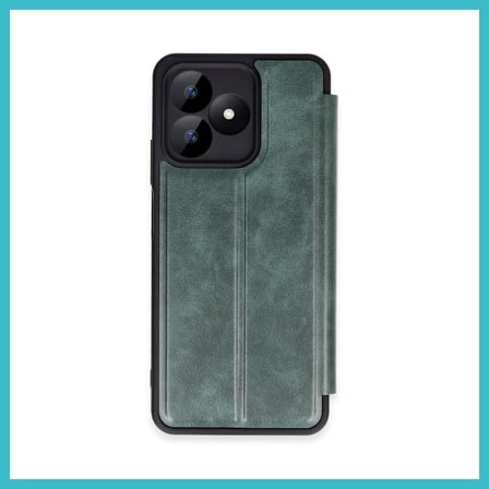 DEFNE STORE Realme Note 50 4G Uyumlu Kılıf Flip Cover - Koyu Yeşil DFNBEZ