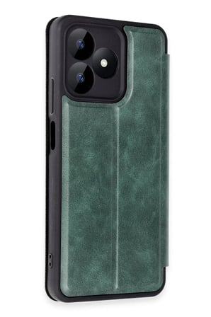 DEFNE STORE Realme Note 50 4G Uyumlu Kılıf Flip Cover - Koyu Yeşil DFNBEZ