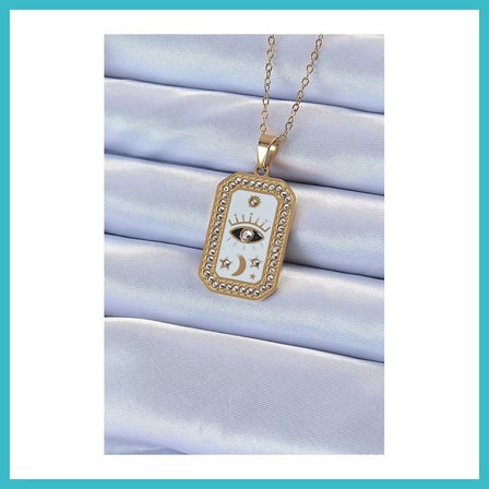 DEFNE STORE 316L Çelik Zincir Gold Renk Mineli Zirkon Taşlı Göz Figür Tarot Kolye DFNBEZ