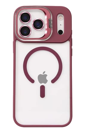 DEFNE STORE Joko iPhone 17 Pro Uyumlu Remim Lensli Magsafe Standlı Kapak - Bordo DFNBEZ