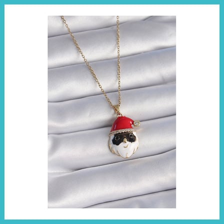 DEFNE STORE 316L Çelik Gold Renk Zincir Zirkon Taşlı Yılbaşı Temalı Noel Baba Figür Kadın Kolye DFNBEZ