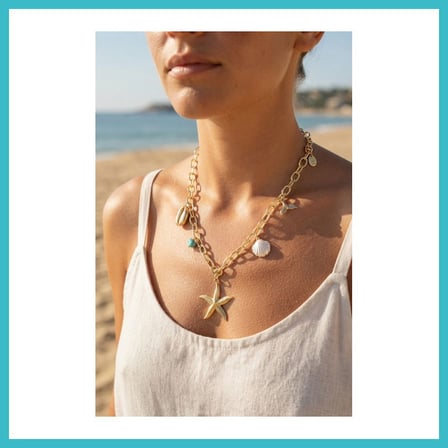 DEFNE STORE Deniz Yıldızı Charm Detaylı Gold Renk Zincir Kolye DFNBEZ