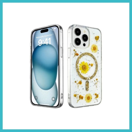 DEFNE STORE iPhone 15 Pro Max Uyumlu Kılıf Daisy Simli Magsafe Kapak - Gold DFNBEZ