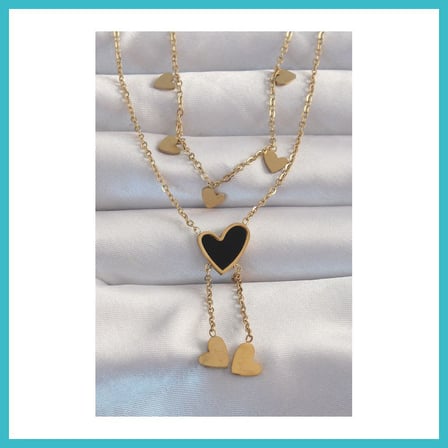 DEFNE STORE 316L Çelik Gold Renk Mineli Çoklu Kalp Kolye DFNBEZ