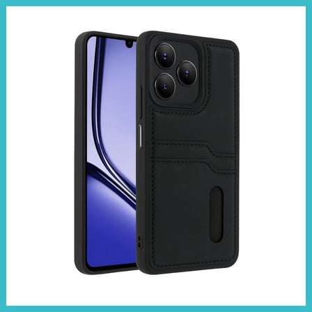 DEFNE STORE Realme Note 50 4G Uyumlu Kılıf Sara Kartvizitli Deri Kılıf - Siyah DFNBEZ