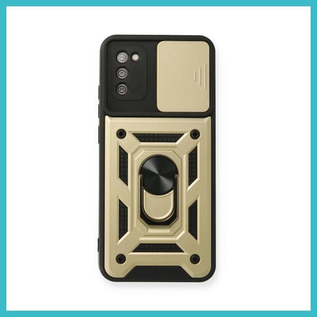 DEFNE STORE Samsung Galaxy A03S Uyumlu Kılıf Pars Lens Yüzüklü Silikon - Gold DFNBEZ