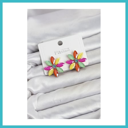 DEFNE STORE Karışık Renk Kristal Taşlı Lotus Çiçek Model Kadın Küpe DFNBEZ