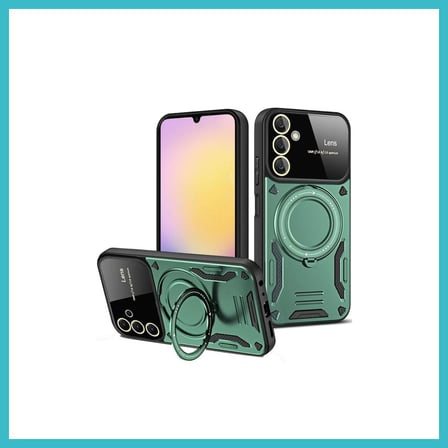 DEFNE STORE Samsung Galaxy A05S Uyumlu Kılıf Joy Lens Standlı Kapak - Koyu Yeşil DFNBEZ