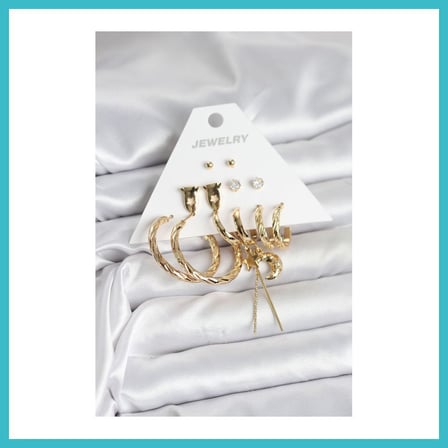 DEFNE STORE Gold Renk Pirinç 6'lı Kadın Küpe Seti DFNBEZ