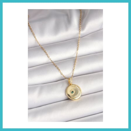 DEFNE STORE 316L Çelik Gold Renk Zincir Zirkon Taş İşlemeli Hilal Yıldız İşlemeli Madalyon Model Kadın Kolye DFNBEZ