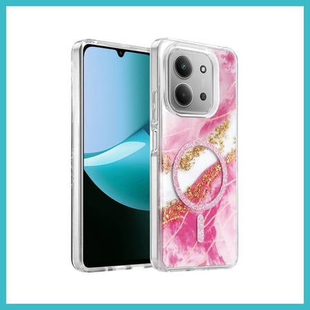 DEFNE STORE Onegif Redmi 15C 4G Uyumlu Lotus Simli Magsafe Kapak - Pembe DFNBEZ