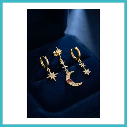DEFNE STORE Gold Renk 3 lü Ay ve Yıldız Model Küpe DFNBEZ