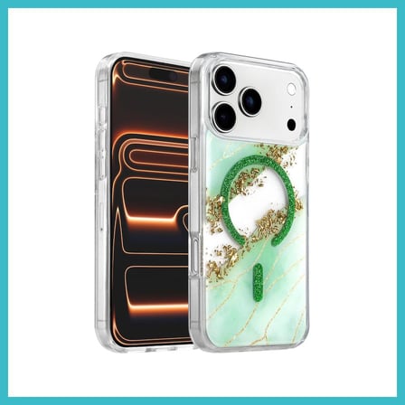 DEFNE STORE Onegif iPhone 17 Pro Uyumlu Lotus Simli Magsafe Kapak - Yeşil DFNBEZ
