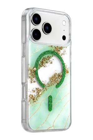 DEFNE STORE Onegif iPhone 17 Pro Uyumlu Lotus Simli Magsafe Kapak - Yeşil DFNBEZ