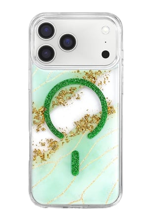 DEFNE STORE Onegif iPhone 17 Pro Uyumlu Lotus Simli Magsafe Kapak - Yeşil DFNBEZ