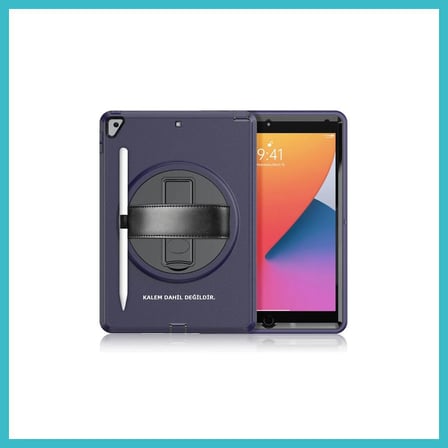 DEFNE STORE iPad 10.2 (7.nesil) Kılıf Hand Strap Tablet Kılıfı - Lacivert DFNBEZ