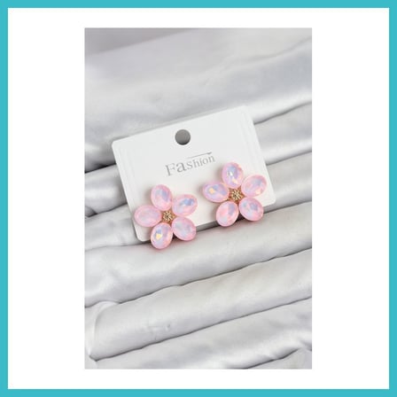 DEFNE STORE Pembe Renk Kristal Taşlı Çiçek Model Kadın Küpe DFNBEZ