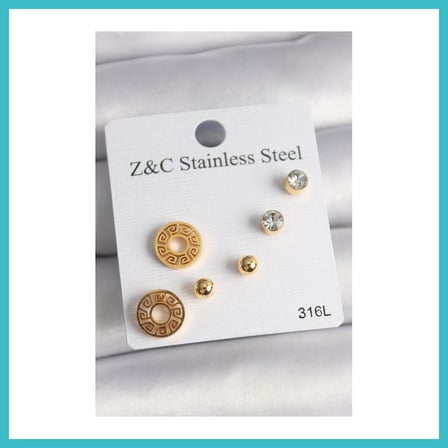 DEFNE STORE 316L Çelik Gold Renk Zirkon Taşı Labirent Model Kadın Küpe Seti DFNBEZ