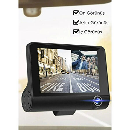 Ozmik 1080p Araç Içi 3 Kameralı Gece Görüşlü, G-sensör, Geri Görüş Kameralı Araç Kamerası