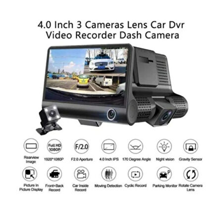 Ozmik 1080p Araç Içi 3 Kameralı Gece Görüşlü, G-sensör, Geri Görüş Kameralı Araç Kamerası