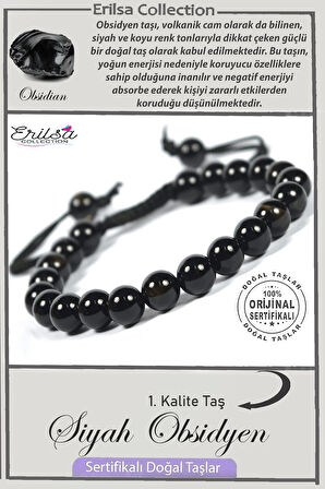 Sertifikalı AAA+ Kalite Gerçek Siyah Obsidyen Taşı Bileklik