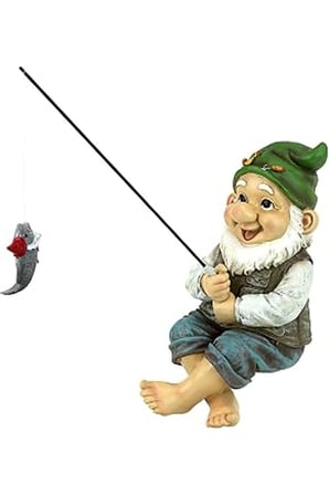 Design Toscano Ziggy The Fishing Gnome Heykel Bahçe Süsü, Çok Renkli