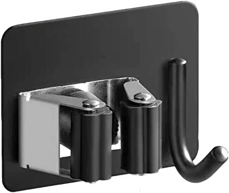 Microcase 2in1 Yapışkanlı Duvara Monte Mop ve Havlu Eşya Tutucu Askılık - SİYAH AL4800