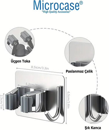 Microcase 2in1 Yapışkanlı Duvara Monte Mop ve Havlu Eşya Tutucu Askılık - SİYAH AL4800
