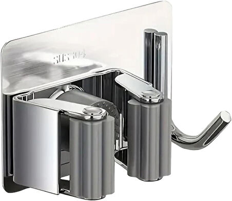 Microcase 2in1  Yapışkanlı Duvara Monte Mop ve Havlu Eşya Tutucu Askılık - GÜMÜŞ AL4800