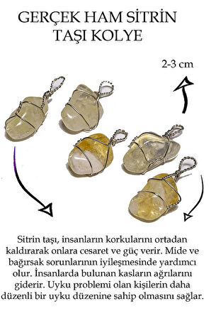 Sertifikalı Ham Tel Sargılı Sitrin Taşı Kolye