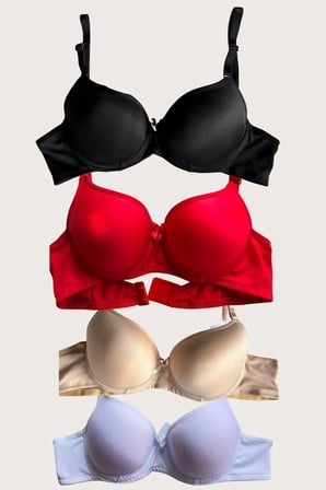 Arias Closet Siyah-Beyaz-Kırmızı-Ten 'lü Dolgulu Push Up Micro Balenli Günlük Tek Destekli Sütyen