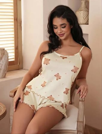 Arias Closet Ayıcık Desenli Askılı Şortlu Pijama Takımı