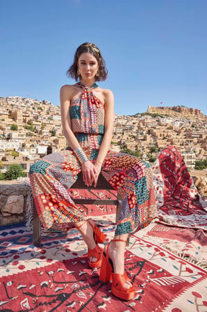 Arias Closet Etnik Desenli Saten Tulum