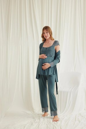 Arias Closet Dantelli Önü Düğmeli Hamile Lohusa 'lü Viskon Pijama Takımı