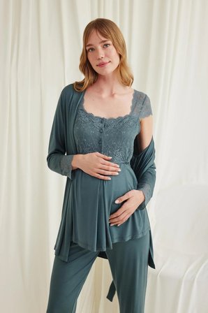 Arias Closet Dantelli Önü Düğmeli Hamile Lohusa 'lü Viskon Pijama Takımı