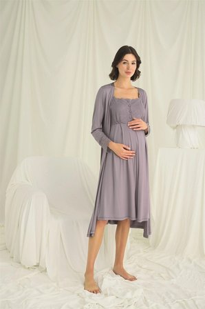 Arias Closet Dantelli Önü Düğmeli Hamile Lohusa Sabahlık Takımı